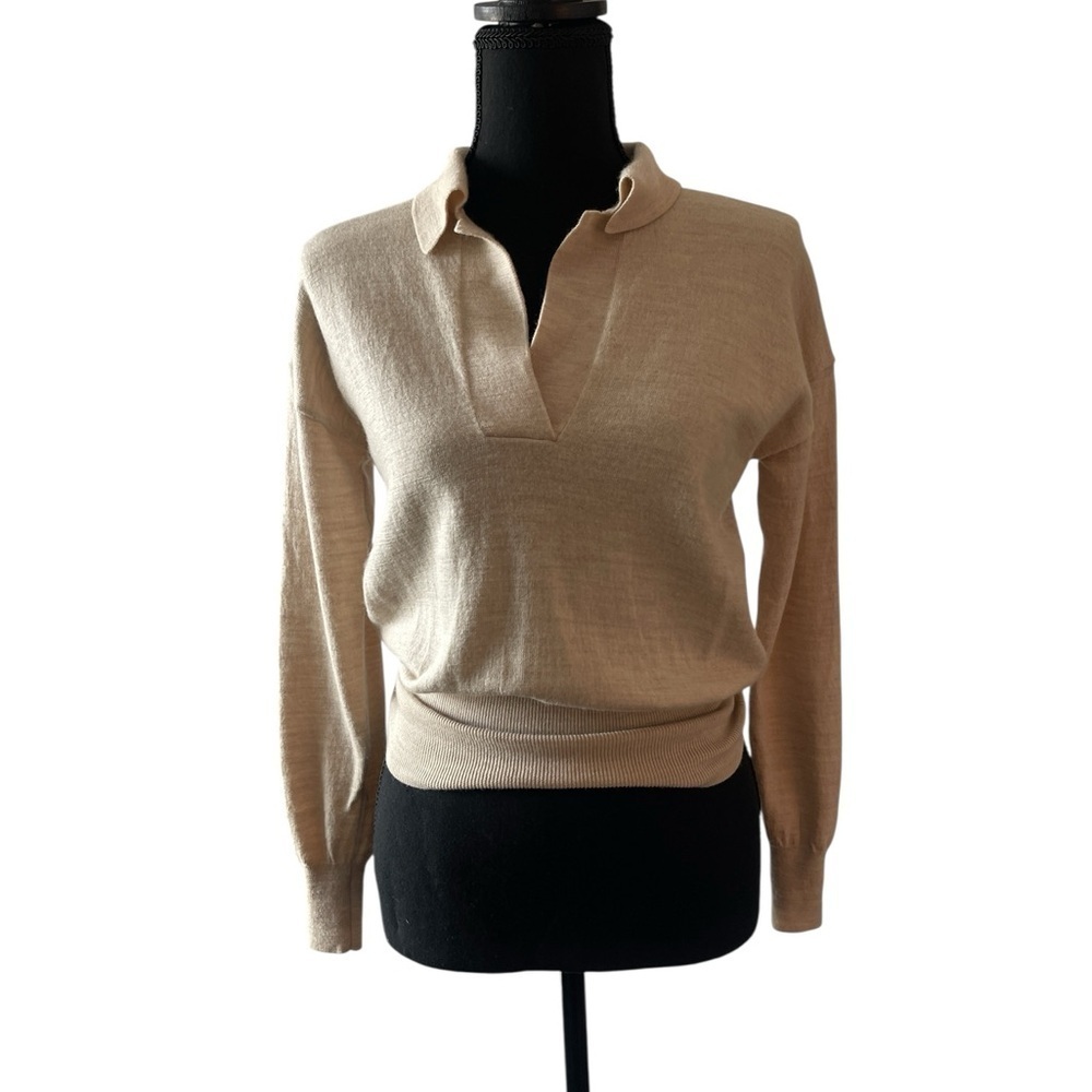 Madewell 100% Merino Wool Polo Sweater XS Beige Collared Preppy Fall Knit - Picture 9 of 9